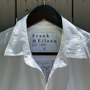 Frank & Eileen “Barry” Button Up Shirt in White Casual Cotton: Size L Large